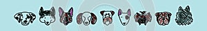 Set of dog head. cartoon icon design template with various models. vector illustration isolated on blue background