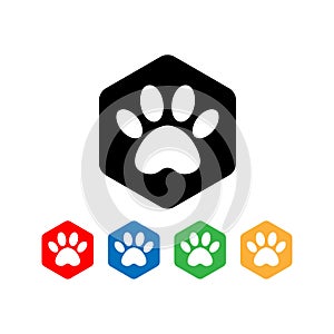 Set the dog`s track in the hexagon. set cat and dog paw print inside hexagon