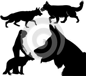 Set of dog silhouettes German Shepherd Dogs