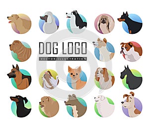 Set of Dog Vector Logos in Flat Style Design