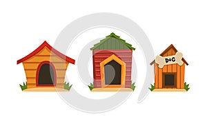 Set of Doghouses, Small Wooden House for Dog Cartoon Vector Illustration