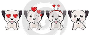 A set of dogs with hearts to the Valentine s Day