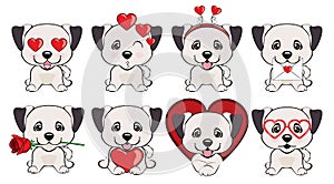 A set of dogs with hearts to the Valentine s Day