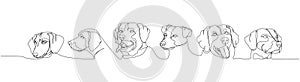 Set of dogs of hunting breeds, guard dog, service dog, companion dog one line art. Continuous line drawing of friend