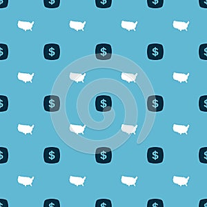 Set Dollar symbol and USA map on seamless pattern. Vector