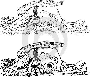 Set dolmens portal tomb or portal. Megalithic structures, . Sketch.