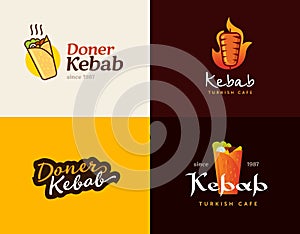 Set of doner kebab logo templates. Vector creative labels for Turkish and Arabian fast food restaurant.