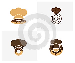 Set of Donuts Hat chef logo design vector template, Bakery logo concept, Creative icon symbol