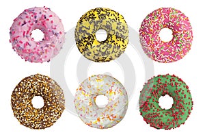 Set of donuts isolated on white background