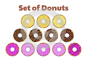 Set of donuts. Template for background, banner, card, poster with text inscription. Vector EPS10 illustration.