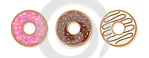 Set donuts. Top view of glazed doughnuts. Vector illustration