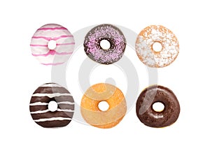 Set Donuts on white background, Assorted Donuts