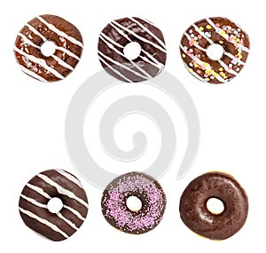 Set Donuts on white background, Assorted Donuts