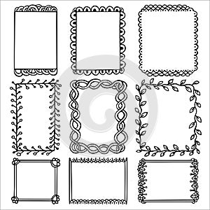 Set of doodle black borders isolated on white background