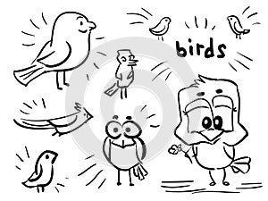 Set doodle cartoon birds