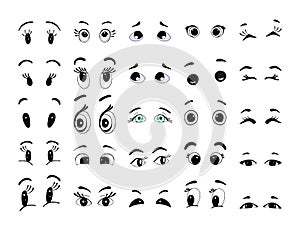 Set of doodle cartoon eyes,comic facial character caricature