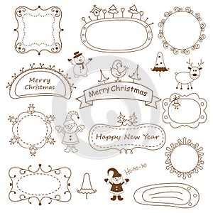 Set of doodle Christmas frames