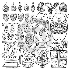 Set of doodle Christmas and winter elements