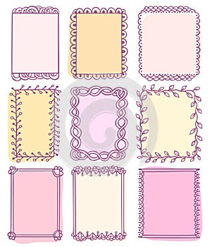 Set of doodle colored borders isolated on white background