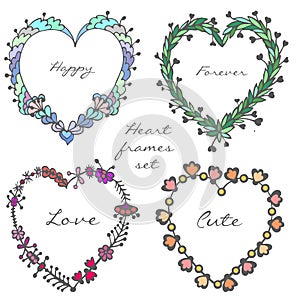 Set of doodle colorful hearts frames vector illustration