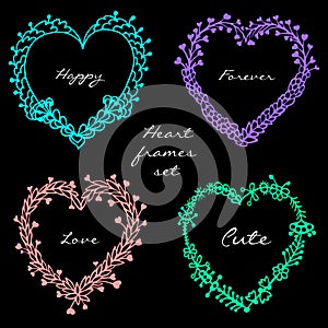 Set of doodle colorful hearts frames vector illustration