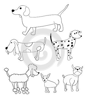 Set of Doodle Dogs Cartoons Illustrations Poodle Bulldog