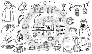 Set doodle element related to ramadan