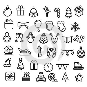 Set Doodle Elements Collection Winter Vector Design  Snowflake Snowman Santa Glove Christmas Toy Tree Illustration Cartoon Icons