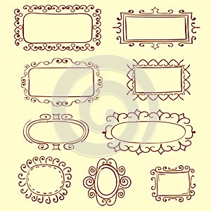 Set of doodle hand drawn frames.