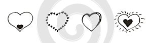 Set of doodle heart icon. Love symbol. Cute hand drawn vector graphic illustration. Outline style sign. Sketch pattern