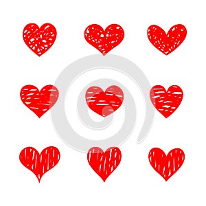 Set of doodle hearts isolated on white background. hand drawn of icon love. vector illustration