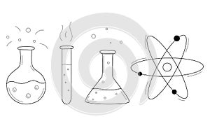 Ein satz bestehend aus kritzeleien symbole banken Röhren becher. inventar analyse chemisch forschung. dekorativ 