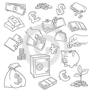 Set of doodle money symbol vector illustration