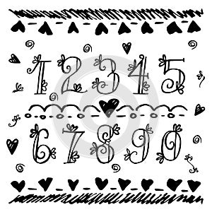 Set of Doodle Number Vector. sketch style figures