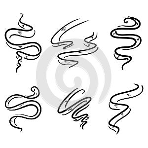 Set of doodle smoke symbol. Aroma smell icon. hand drawn Vector illustration