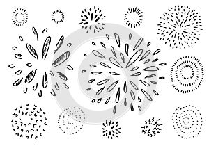 set of doodle starburst isolated on white background hand drawn from sunburst. design elements. vector illustration