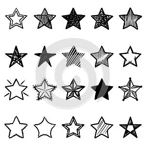 Set of doodle stars cartoon illustrations isolated for background , posters, print, banners, web, and concept design. vector
