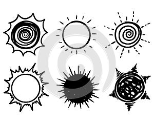 Set of doodle sun. Design elements. vector illustration