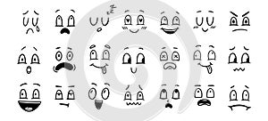 Set of doodle various emotions. Hand drawn drawing cute face collection.
