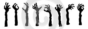 Set of doodle zombie hands silhouettes.