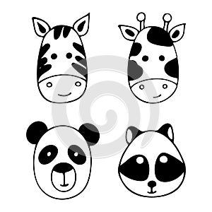 Doodle of head zoo animals set