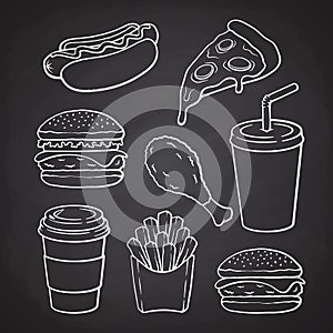 Set of doodles of fast food