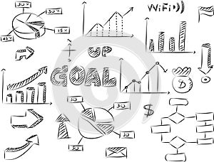 Set of Doodles Graphic and Finance Diagram Vector Sketched