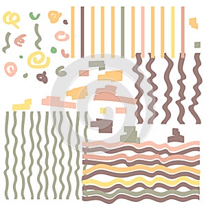 A set of doodles zigzags, waves, lines of different colors and shapes. Abstract background for printing on textiles and