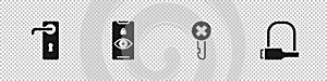 Set Door handle, Eye scan, Wrong key and Bicycle lock icon. Vector