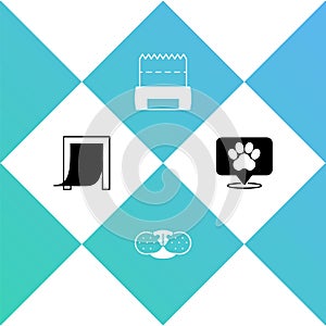 Set Door for pet, Cat nose, Dog shit in bag and Location veterinary hospital icon. Vector