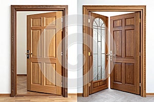 Set of doors, front view of open and closed doors photo