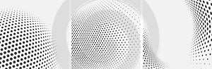 Set of dotted abstract forms. Grunge halftone vector background in black and white colors.