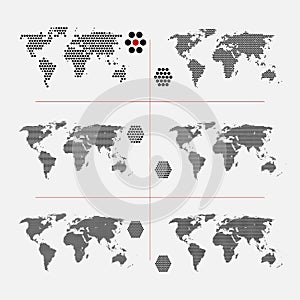 Set of dotted world maps in different resolution