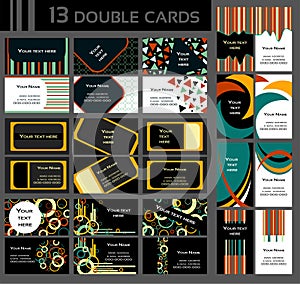 Set of 13 double business cards, colorful